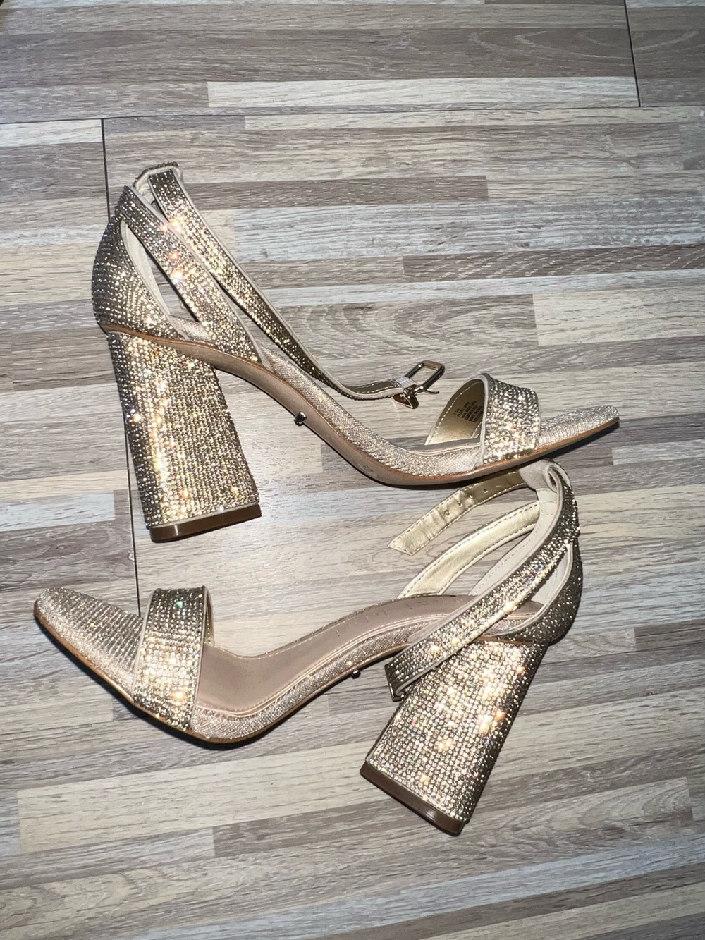 Gianni Bini Gold Glitter Block Heel Slingback Sandals